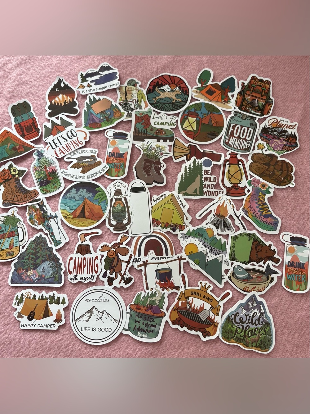 Assorted Camping Stickers - Multicolor Adventure Decals 35+